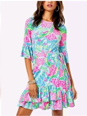 NWT Lilly Pulitzer Kassi Faux Wrap Dress SZ XS Zanzibar Blue Bunny Business